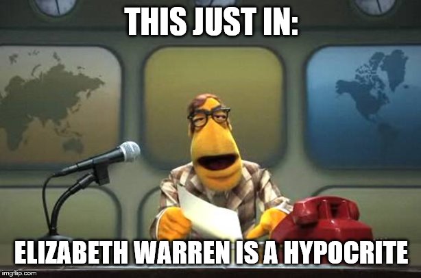 Muppet News Flash | THIS JUST IN: ELIZABETH WARREN IS A HYPOCRITE | image tagged in muppet news flash | made w/ Imgflip meme maker