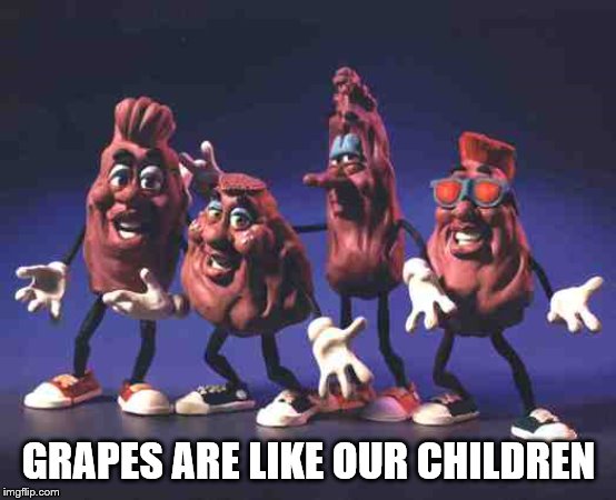 California Raisins | GRAPES ARE LIKE OUR CHILDREN | image tagged in california raisins | made w/ Imgflip meme maker