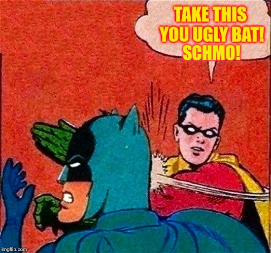 Robin Slap Bat | SCHMO! | image tagged in robin slap bat | made w/ Imgflip meme maker