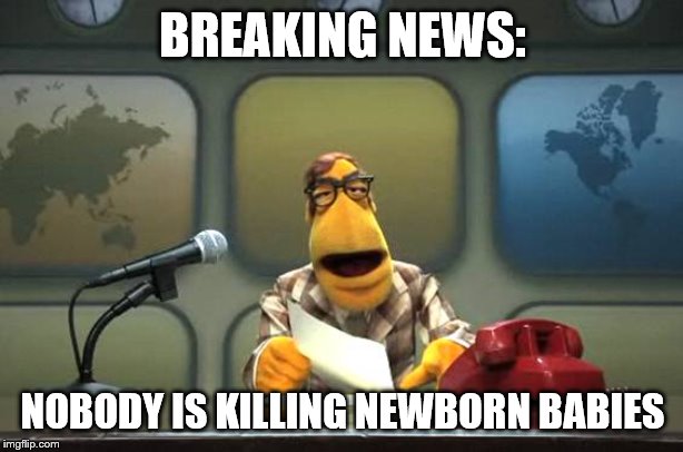 Muppet News Flash | BREAKING NEWS: NOBODY IS KILLING NEWBORN BABIES | image tagged in muppet news flash | made w/ Imgflip meme maker