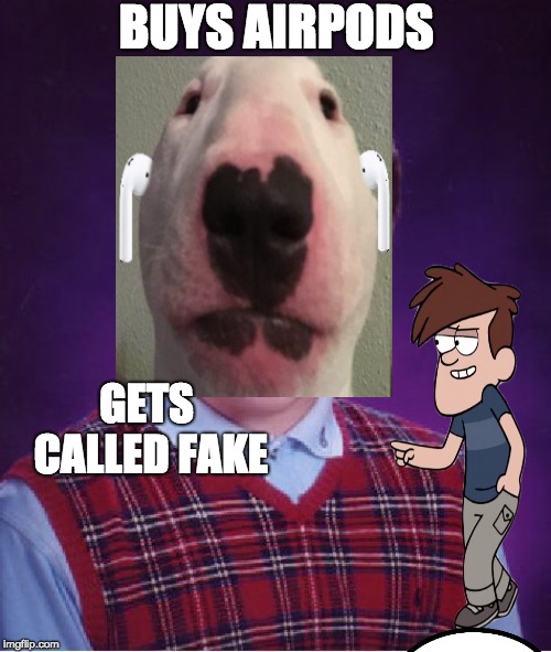 BUYS AIRPODS; GETS CALLED FAKE | image tagged in bad luck brian | made w/ Imgflip meme maker