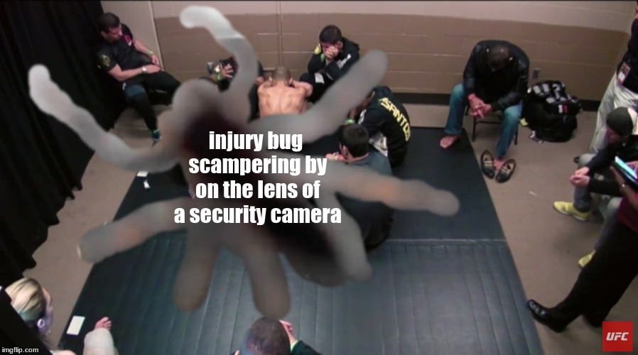 One day to go before UFC 235 takes place with all of the fights intact . . . .  | injury bug scampering by on the lens of a security camera | image tagged in mma,memes | made w/ Imgflip meme maker