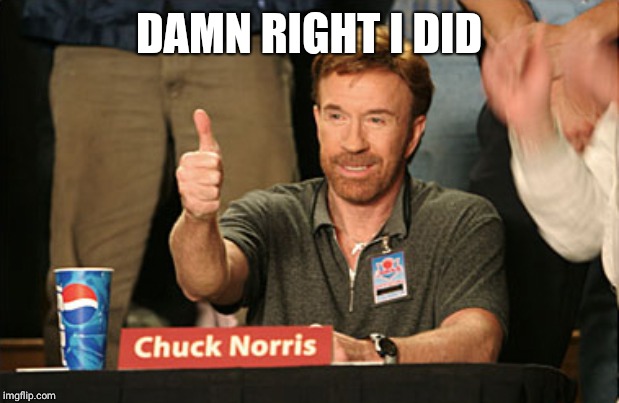 Chuck Norris Approves Meme | DAMN RIGHT I DID | image tagged in memes,chuck norris approves,chuck norris | made w/ Imgflip meme maker