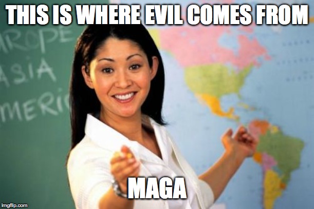 Trumptards be like | THIS IS WHERE EVIL COMES FROM; MAGA | image tagged in memes,unhelpful high school teacher,maga,trump sucks,trumptards | made w/ Imgflip meme maker