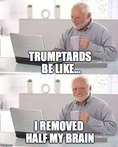 Hide the Pain Harold | TRUMPTARDS BE LIKE... I REMOVED HALF MY BRAIN | image tagged in memes,hide the pain harold | made w/ Imgflip meme maker