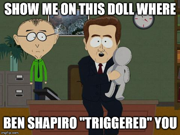 Show me on this doll | SHOW ME ON THIS DOLL WHERE; BEN SHAPIRO "TRIGGERED" YOU | image tagged in show me on this doll,ben shapiro,memes | made w/ Imgflip meme maker
