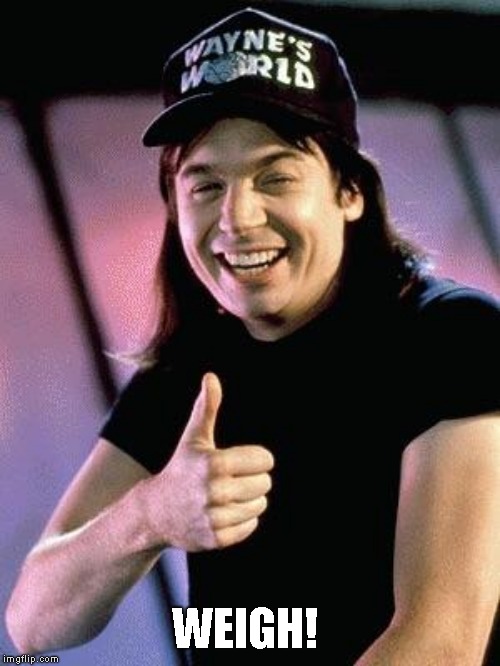 Wayne's world  | WEIGH! | image tagged in wayne's world | made w/ Imgflip meme maker