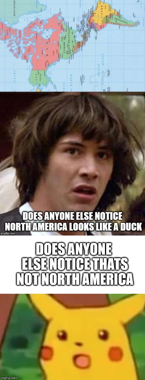 DOES ANYONE ELSE NOTICE THATS NOT NORTH AMERICA | image tagged in memes,surprised pikachu | made w/ Imgflip meme maker