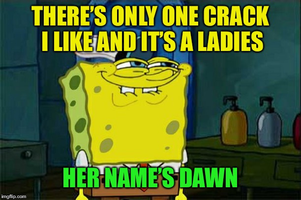 Don't You Squidward Meme | THERE’S ONLY ONE CRACK I LIKE AND IT’S A LADIES HER NAME’S DAWN | image tagged in memes,dont you squidward | made w/ Imgflip meme maker