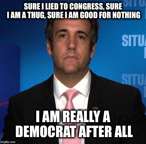 michael cohen | SURE I LIED TO CONGRESS, SURE I AM A THUG, SURE I AM GOOD FOR NOTHING; I AM REALLY A DEMOCRAT AFTER ALL | image tagged in michael cohen,libtards,democrats,democratic party | made w/ Imgflip meme maker