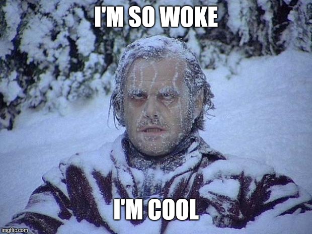 Jack Nicholson The Shining Snow Meme | I'M SO WOKE; I'M COOL | image tagged in memes,jack nicholson the shining snow | made w/ Imgflip meme maker