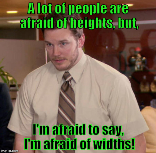 Afraid To Ask Andy | A lot of people are afraid of heights, but, I'm afraid to say, I'm afraid of widths! | image tagged in i don't know what x is and i'm afraid to ask,afraid to ask andy,fear of heights,afraid of heights,memes,afraid of widths | made w/ Imgflip meme maker