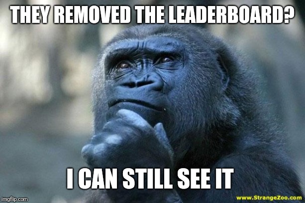 Deep Thoughts | THEY REMOVED THE LEADERBOARD? I CAN STILL SEE IT | image tagged in deep thoughts | made w/ Imgflip meme maker