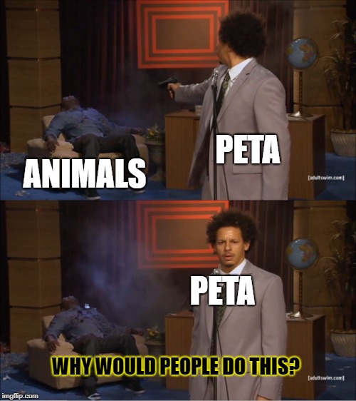 Who Killed Hannibal Meme | PETA; ANIMALS; PETA; WHY WOULD PEOPLE DO THIS? | image tagged in memes,who killed hannibal | made w/ Imgflip meme maker