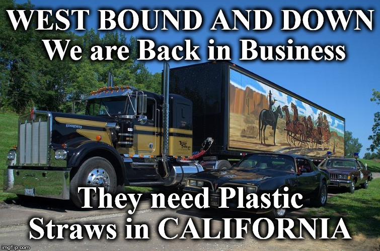 WEST BOUND AND DOWN 
We are Back in Business; They need Plastic Straws in CALIFORNIA | image tagged in smoke | made w/ Imgflip meme maker