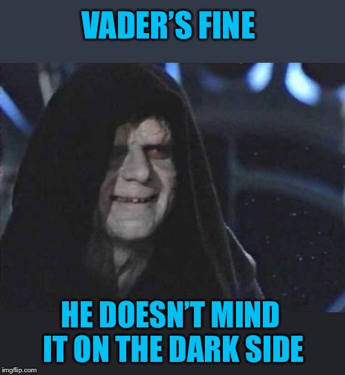 Emperor Palpatine  | VADER’S FINE HE DOESN’T MIND IT ON THE DARK SIDE | image tagged in emperor palpatine | made w/ Imgflip meme maker