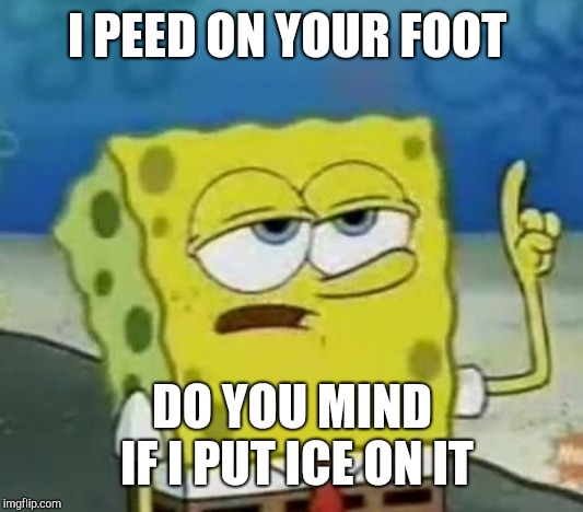 I'll Have You Know Spongebob Meme | I PEED ON YOUR FOOT; DO YOU MIND IF I PUT ICE ON IT | image tagged in memes,ill have you know spongebob | made w/ Imgflip meme maker