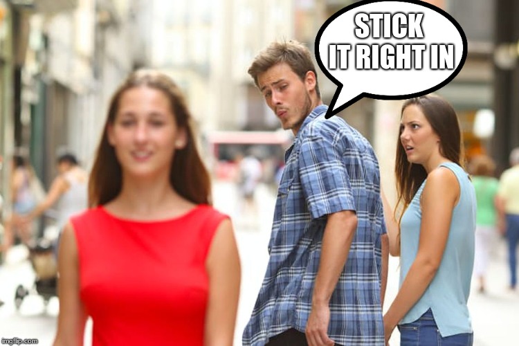 Distracted Boyfriend Meme | STICK IT RIGHT IN | image tagged in memes,distracted boyfriend | made w/ Imgflip meme maker