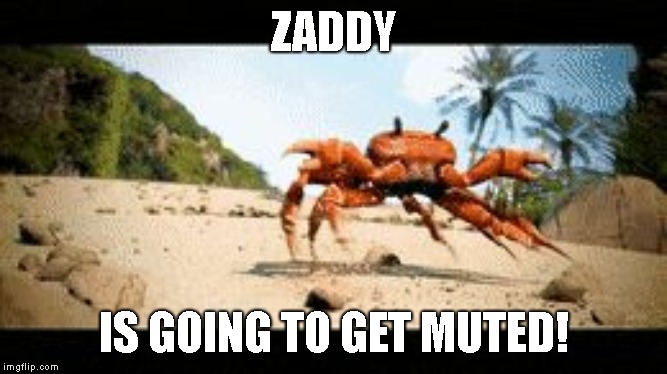 Crab rave gif | ZADDY; IS GOING TO GET MUTED! | image tagged in crab rave gif | made w/ Imgflip meme maker