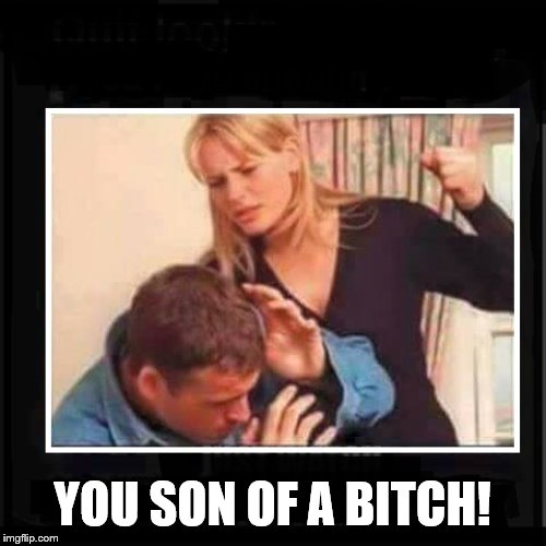 Angry Wife | YOU SON OF A B**CH! | image tagged in angry wife | made w/ Imgflip meme maker