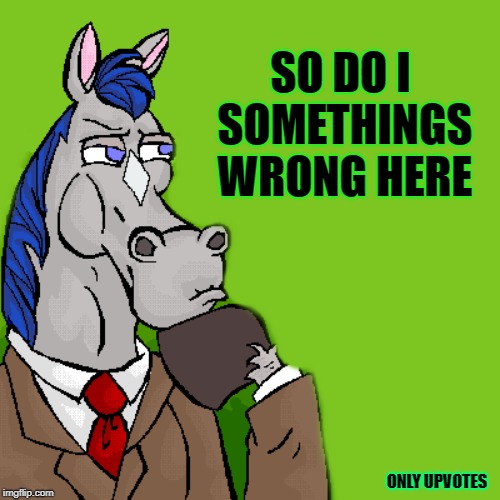 horse | SO DO I SOMETHINGS WRONG HERE ONLY UPVOTES | image tagged in horse | made w/ Imgflip meme maker