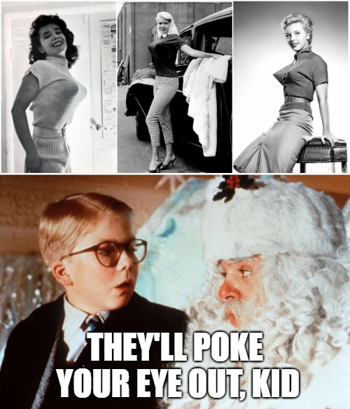 THEY'LL POKE YOUR EYE OUT, KID | image tagged in memes,big breasts,it'll poke your eye out kid,a christmas story,frenchie | made w/ Imgflip meme maker