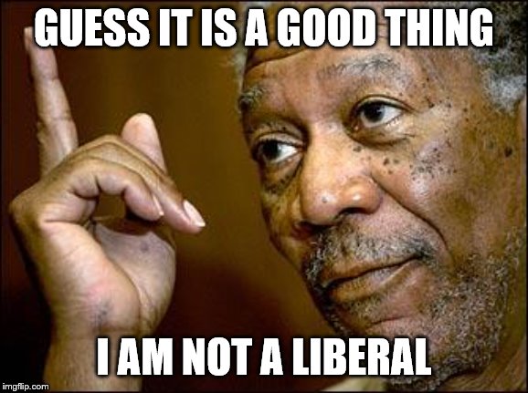 This Morgan Freeman | GUESS IT IS A GOOD THING I AM NOT A LIBERAL | image tagged in this morgan freeman | made w/ Imgflip meme maker