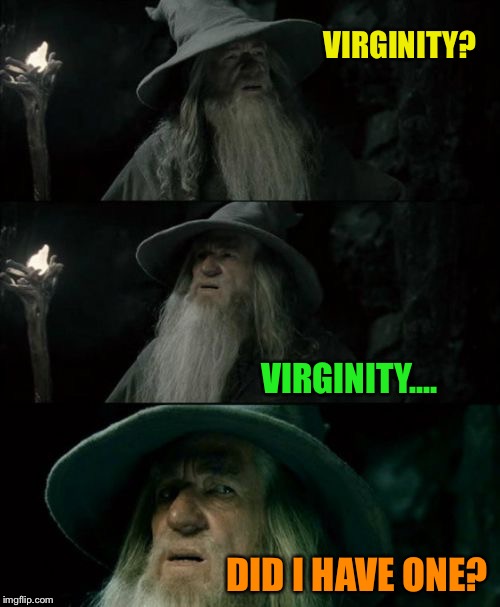 Confused Gandalf Meme | VIRGINITY? VIRGINITY.... DID I HAVE ONE? | image tagged in memes,confused gandalf | made w/ Imgflip meme maker