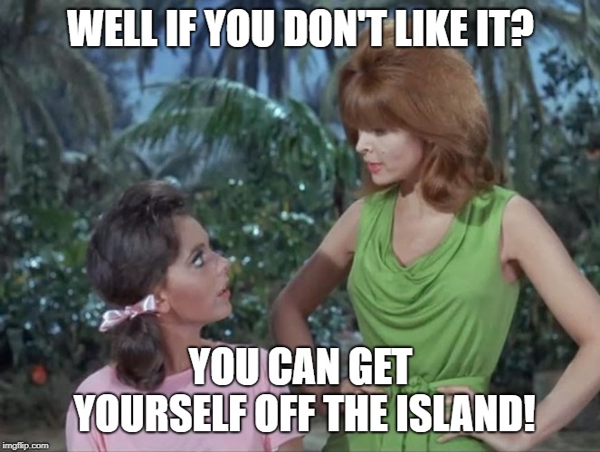 Mary Ann and Ginger | WELL IF YOU DON'T LIKE IT? YOU CAN GET YOURSELF OFF THE ISLAND! | image tagged in mary ann and ginger | made w/ Imgflip meme maker