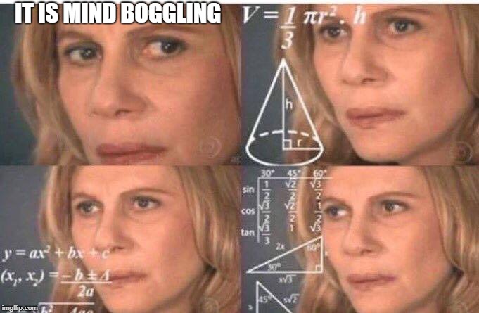 Math lady/Confused lady | IT IS MIND BOGGLING | image tagged in math lady/confused lady | made w/ Imgflip meme maker
