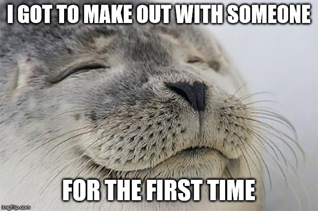 admit it for your first time your face was so happy | I GOT TO MAKE OUT WITH SOMEONE; FOR THE FIRST TIME | image tagged in memes,satisfied seal | made w/ Imgflip meme maker
