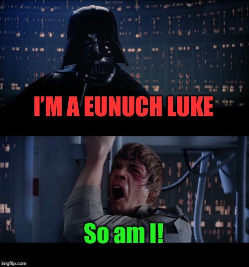 Star Wars No Meme | I’M A EUNUCH LUKE So am I! | image tagged in memes,star wars no | made w/ Imgflip meme maker