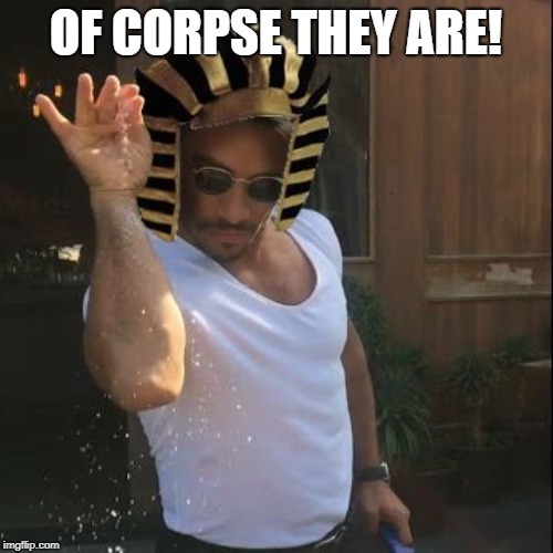 Egyptian Salt Bae | OF CORPSE THEY ARE! | image tagged in egyptian salt bae | made w/ Imgflip meme maker