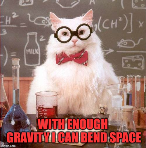 Science Cat | WITH ENOUGH GRAVITY I CAN BEND SPACE | image tagged in science cat | made w/ Imgflip meme maker