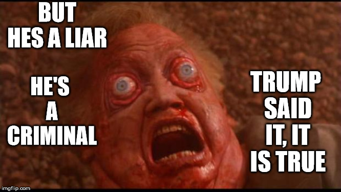 Total recall mars face | BUT HES A LIAR TRUMP SAID IT, IT IS TRUE HE'S A CRIMINAL | image tagged in total recall mars face | made w/ Imgflip meme maker