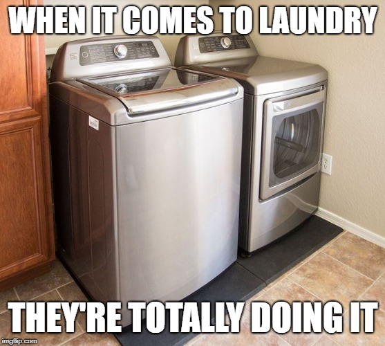 They're doing laundry | WHEN IT COMES TO LAUNDRY THEY'RE TOTALLY DOING IT | image tagged in memes,washer and dryer,laundry | made w/ Imgflip meme maker
