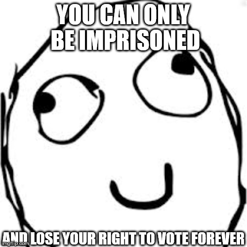 Derp Meme | YOU CAN ONLY BE IMPRISONED AND LOSE YOUR RIGHT TO VOTE FOREVER | image tagged in memes,derp | made w/ Imgflip meme maker