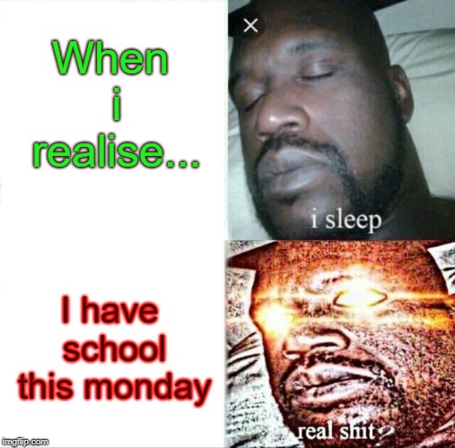 Sleeping Shaq | When i realise... I have school this monday | image tagged in memes,sleeping shaq | made w/ Imgflip meme maker