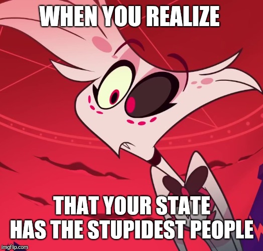 I'm not stupid........or am I.......help | WHEN YOU REALIZE; THAT YOUR STATE HAS THE STUPIDEST PEOPLE | image tagged in surprised angel,angel dust,hazbin hotel,florida,stupid people | made w/ Imgflip meme maker
