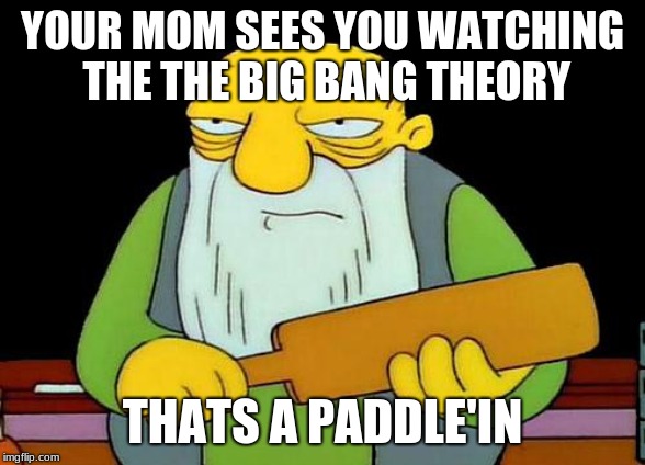 That's a paddlin' | YOUR MOM SEES YOU WATCHING THE THE BIG BANG THEORY; THATS A PADDLE'IN | image tagged in memes,that's a paddlin' | made w/ Imgflip meme maker