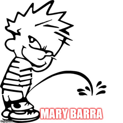 Calvin Peeing | MARY BARRA | image tagged in calvin peeing | made w/ Imgflip meme maker
