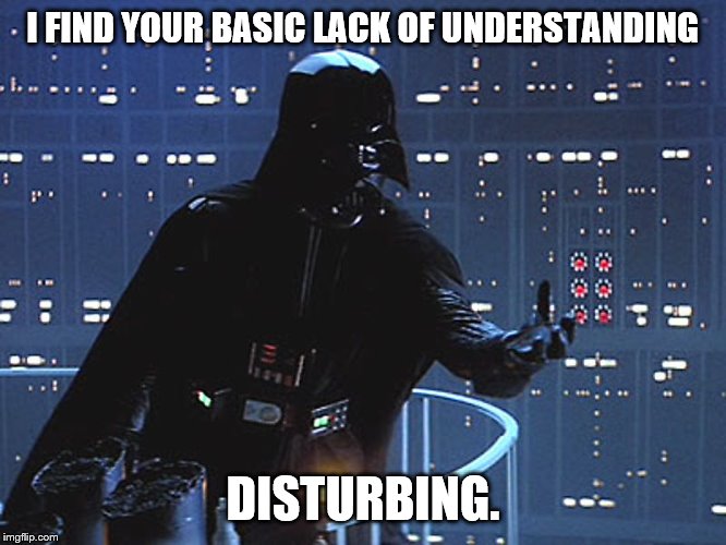 Darth Vader - Come to the Dark Side | I FIND YOUR BASIC LACK OF UNDERSTANDING DISTURBING. | image tagged in darth vader - come to the dark side | made w/ Imgflip meme maker