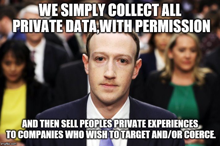 Mark Zuckerberg | WE SIMPLY COLLECT ALL PRIVATE DATA,WITH PERMISSION AND THEN SELL PEOPLES PRIVATE EXPERIENCES TO COMPANIES WHO WISH TO TARGET AND/OR COERCE. | image tagged in mark zuckerberg | made w/ Imgflip meme maker