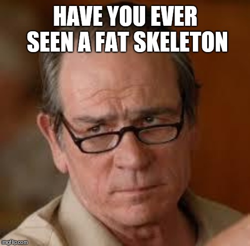 my face when someone asks a stupid question | HAVE YOU EVER SEEN A FAT SKELETON | image tagged in my face when someone asks a stupid question | made w/ Imgflip meme maker