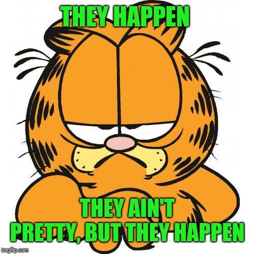 Garfield | THEY HAPPEN THEY AIN'T PRETTY, BUT THEY HAPPEN | image tagged in garfield | made w/ Imgflip meme maker