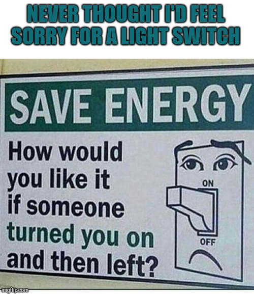NEVER THOUGHT I'D FEEL SORRY FOR A LIGHT SWITCH | image tagged in light switch | made w/ Imgflip meme maker