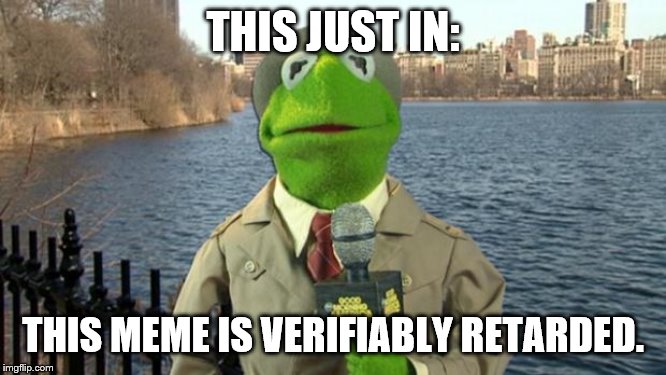 Kermit News Report | THIS JUST IN: THIS MEME IS VERIFIABLY RETARDED. | image tagged in kermit news report | made w/ Imgflip meme maker