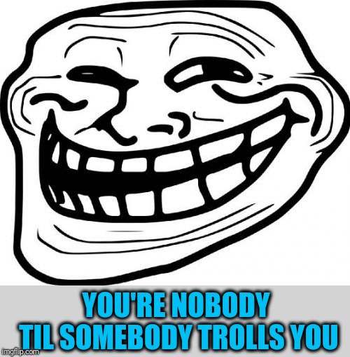 The original lyrics seem to have been garbled | YOU'RE NOBODY TIL SOMEBODY TROLLS YOU | image tagged in memes,troll face | made w/ Imgflip meme maker