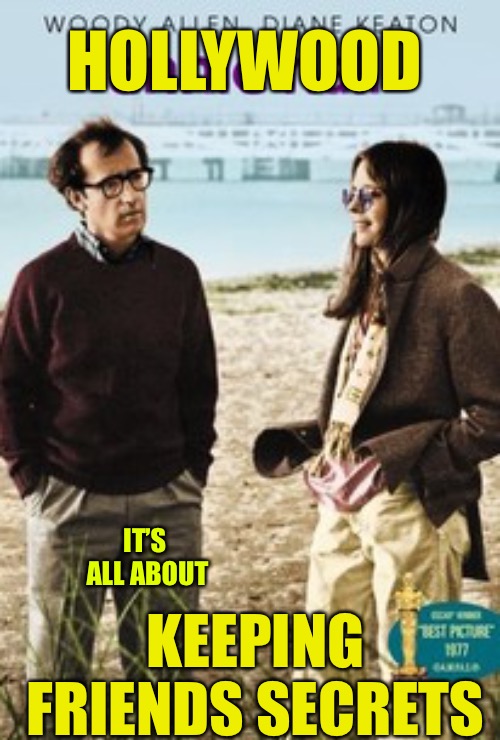 Secrets  | HOLLYWOOD; IT’S ALL ABOUT; KEEPING FRIENDS SECRETS | image tagged in scumbag hollywood,secrets,hollywood,child molester,woody allen,california | made w/ Imgflip meme maker