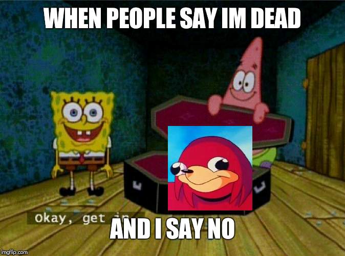 Spongebob Coffin | WHEN PEOPLE SAY IM DEAD; AND I SAY NO | image tagged in spongebob coffin | made w/ Imgflip meme maker